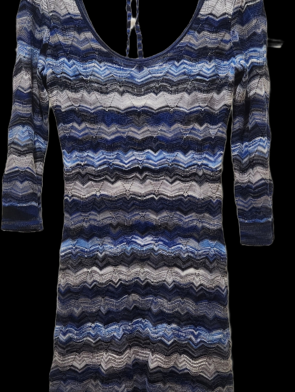 Guess Los Angeles, Navy, Light Blue and White Wave-Stripe Scoop-Back Knit Dress